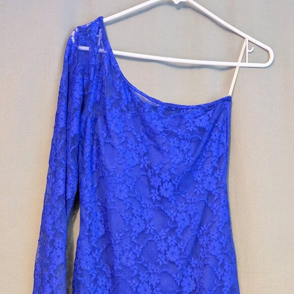 Blue lace, one-sleeve Trixxi dress - size small - Picture 1 of 6